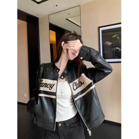 FA51499# 玖月伍冷翠曼特黑色复古机车皮衣外套女秋百搭休闲PU皮夹克上衣 服裝批發女裝批發服飾貨源
