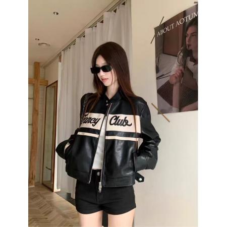 FA51499# 玖月伍冷翠曼特黑色复古机车皮衣外套女秋百搭休闲PU皮夹克上衣 服裝批發女裝批發服飾貨源