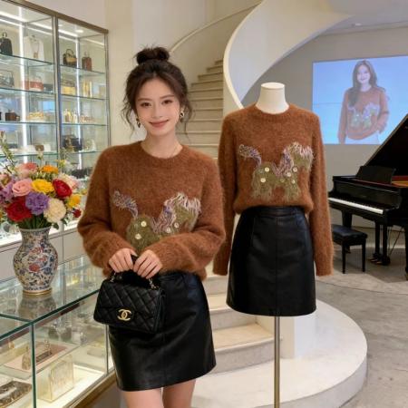 FA51502# 圣诞小马新年毛衣粗支缎染亮片苏利羊驼毛显瘦针织衫女冬 服裝批發女裝批發服飾貨源