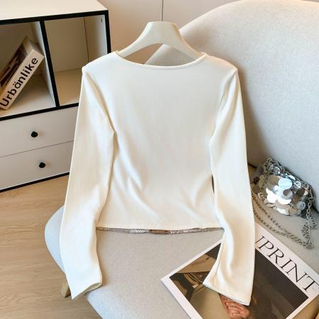 FA51507# 小香风高级感立体花朵蕾丝拼接长袖上衣女秋冬法式打底衫 服裝批發女裝批發服飾貨源