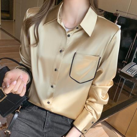 FA51509# 春缎面仿真丝衬衫女长袖小衫职业衬衣时尚雪纺衫上衣 服裝批發女裝批發服飾貨源