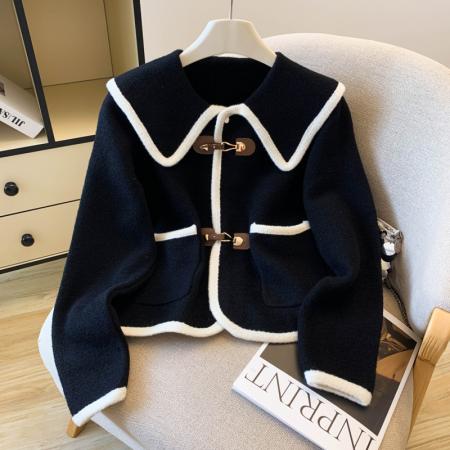 FA51510# 高品质撞色小香风仿貂绒红色毛衣外套女上衣设计感小众简约 服裝批發女裝批發服飾貨源