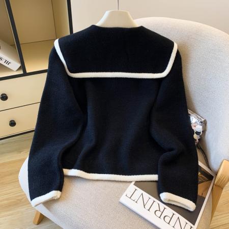 FA51510# 高品质撞色小香风仿貂绒红色毛衣外套女上衣设计感小众简约 服裝批發女裝批發服飾貨源