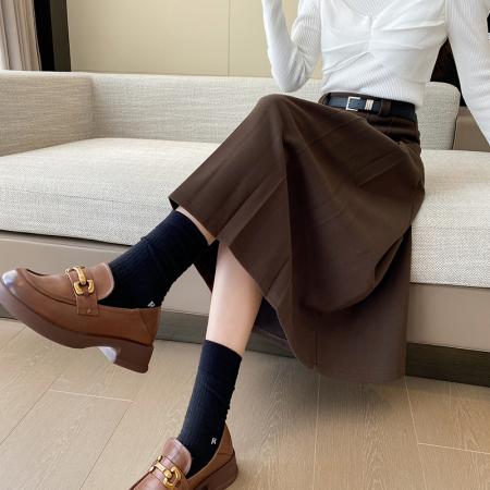 FA51514# 秋冬毛呢百褶半身裙女韩版高腰显瘦百搭中长款大摆伞裙A字裙 服裝批發女裝批發服飾貨源