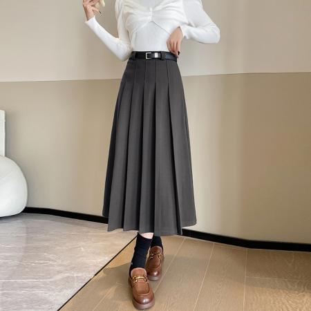 FA51514# 秋冬毛呢百褶半身裙女韩版高腰显瘦百搭中长款大摆伞裙A字裙 服裝批發女裝批發服飾貨源