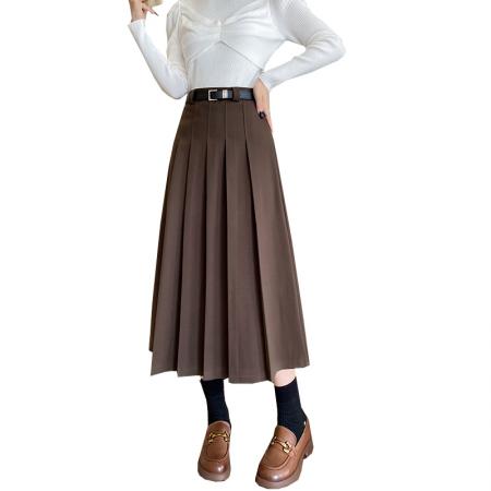 FA51514# 秋冬毛呢百褶半身裙女韩版高腰显瘦百搭中长款大摆伞裙A字裙 服裝批發女裝批發服飾貨源