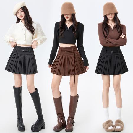 FA51516# 韩版毛呢百褶...