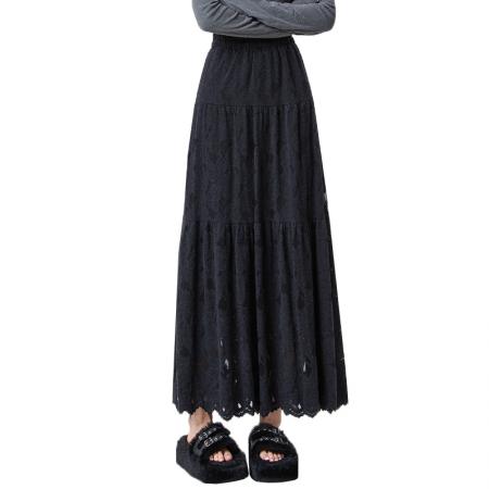 FA51517# 加绒蕾丝蛋糕半身裙女秋冬高腰显瘦遮跨中长款A字伞裙仙女裙 服裝批發女裝批發服飾貨源