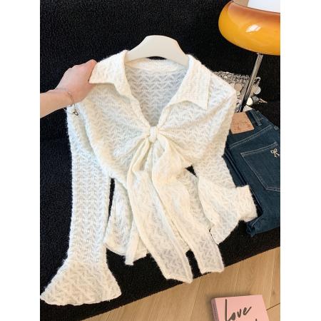 FA51519# ～纯欲性感V领蕾丝拼接气质上衣女撞色修身小个子长袖打底衫 服裝批發女裝批發服飾貨源