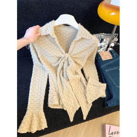 FA51519# ～纯欲性感V领蕾丝拼接气质上衣女撞色修身小个子长袖打底衫 服裝批發女裝批發服飾貨源