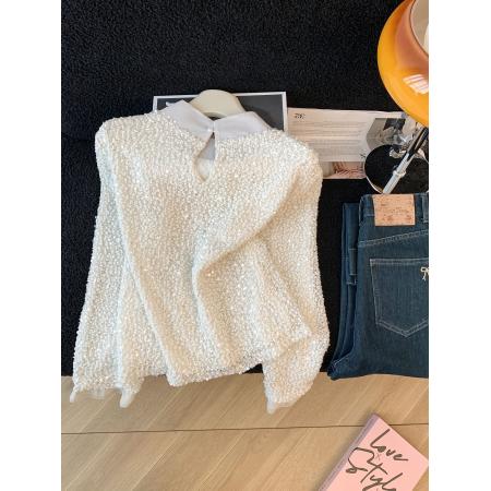 FA51520# ～名媛重工亮片蝴蝶结衬衫女新款别致喇叭长袖打底上衣 服裝批發女裝批發服飾貨源