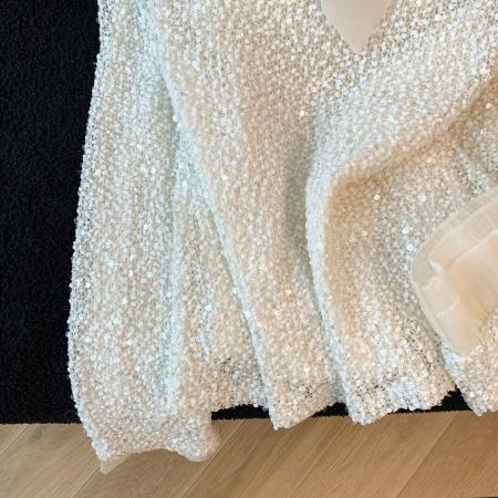 FA51520# ～名媛重工亮片蝴蝶结衬衫女新款别致喇叭长袖打底上衣 服裝批發女裝批發服飾貨源