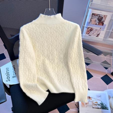 FA51524# 设计感钩花蕾丝拼接毛衣女秋冬新款半高领温柔针织衫 服裝批發女裝批發服飾貨源