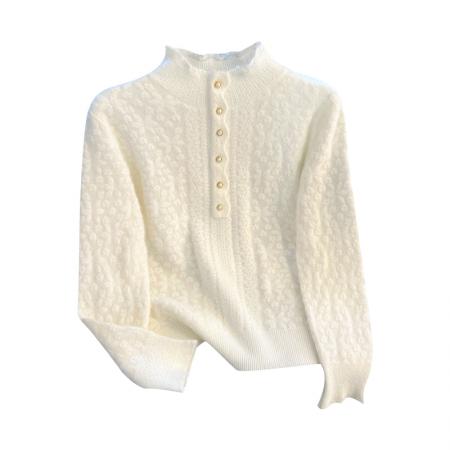 FA51524# 设计感钩花蕾丝拼接毛衣女秋冬新款半高领温柔针织衫 服裝批發女裝批發服飾貨源