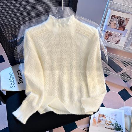 FA51525# 半高领蕾丝针织打底衫毛衣女秋冬新款软糯慵懒风百搭上衣 服裝批發女裝批發服飾貨源