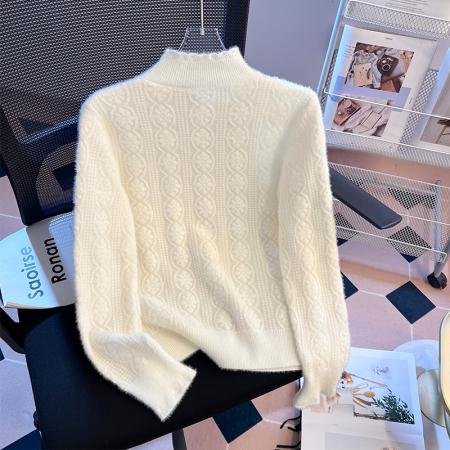 FA51525# 半高领蕾丝针织打底衫毛衣女秋冬新款软糯慵懒风百搭上衣 服裝批發女裝批發服飾貨源