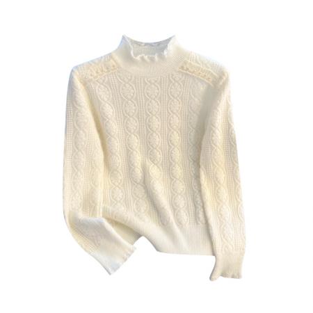 FA51525# 半高领蕾丝针织打底衫毛衣女秋冬新款软糯慵懒风百搭上衣 服裝批發女裝批發服飾貨源