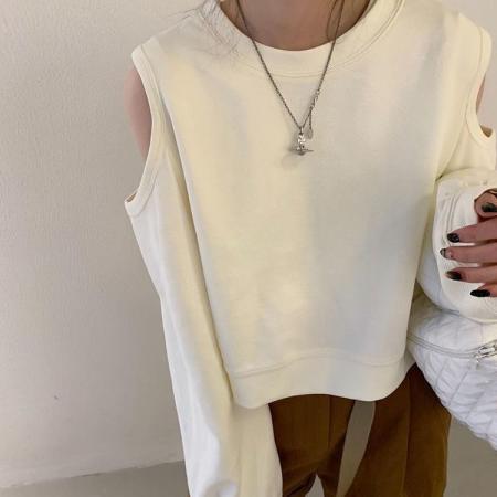 FA51534# 新款卫衣女假两件外穿短款露肩上衣秋冬季韩版纯色T恤前后两穿 服裝批發女裝批發服飾貨源