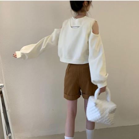 FA51534# 新款卫衣女假两件外穿短款露肩上衣秋冬季韩版纯色T恤前后两穿 服裝批發女裝批發服飾貨源