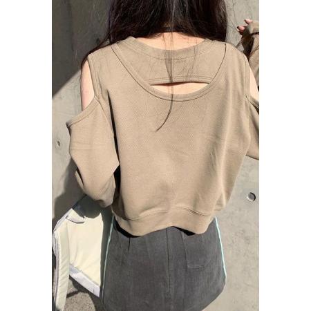 FA51534# 新款卫衣女假两件外穿短款露肩上衣秋冬季韩版纯色T恤前后两穿 服裝批發女裝批發服飾貨源