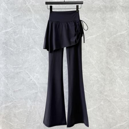 FA51537# 新款假两件高腰运动女裤提臀裤裙喇叭健身遮胯显瘦瑜伽微喇裤 服裝批發女裝批發服飾貨源