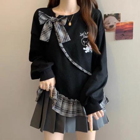 FA51540# 拼接长袖卫衣女秋季新款大码宽松休闲胖mm两件遮肚上衣潮 服裝批發女裝批發服飾貨源