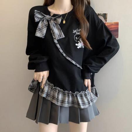 FA51540# 拼接长袖卫衣女秋季新款大码宽松休闲胖mm两件遮肚上衣潮 服裝批發女裝批發服飾貨源