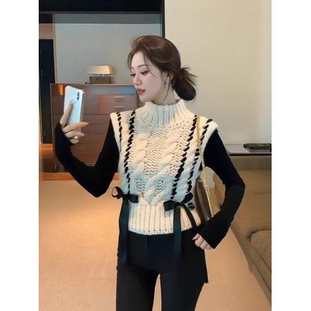 FA51546# 马甲新款今年流行巨好看高端气质小香风秋冬叠穿白色针织背心 服裝批發女裝批發服飾貨源