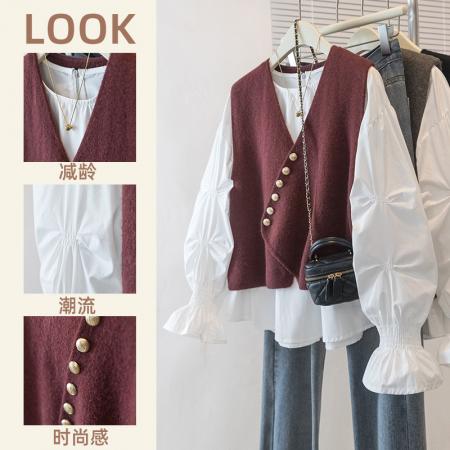 FA51548# 大码女装新款高级设计氛围感宽松显瘦百搭马甲衬衫 服裝批發女裝批發服飾貨源