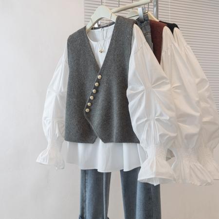 FA51548# 大码女装新款高级设计氛围感宽松显瘦百搭马甲衬衫 服裝批發女裝批發服飾貨源