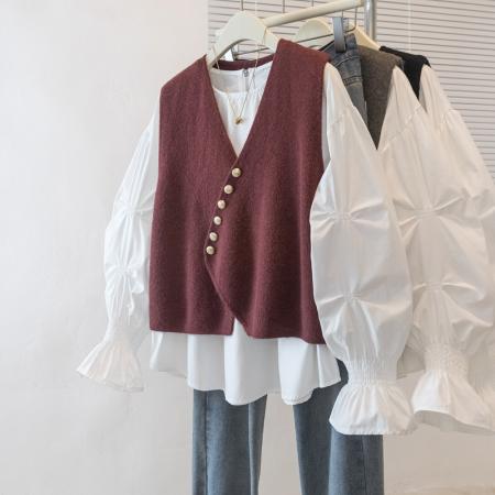 FA51548# 大码女装新款高级设计氛围感宽松显瘦百搭马甲衬衫 服裝批發女裝批發服飾貨源