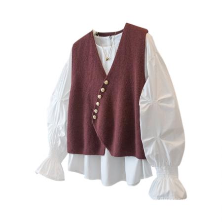 FA51548# 大码女装新款高级设计氛围感宽松显瘦百搭马甲衬衫 服裝批發女裝批發服飾貨源