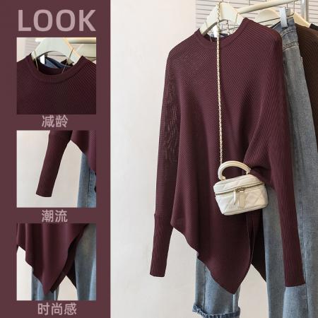 FA51549# 大码女装早春新款设计感宽松百搭氛围感时尚圆领针织衫 服裝批發女裝批發服飾貨源