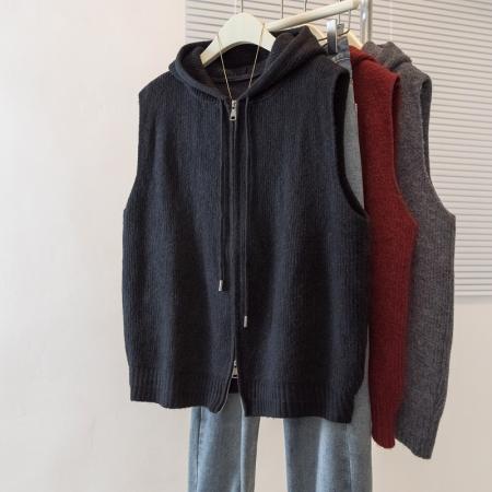 FA51550# 大码女装冬季新款复古风宽松型百搭修身显瘦拉链设计连帽马甲 服裝批發女裝批發服飾貨源