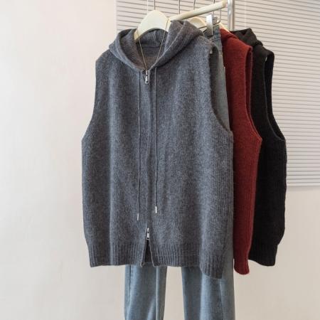 FA51550# 大码女装冬季新款复古风宽松型百搭修身显瘦拉链设计连帽马甲 服裝批發女裝批發服飾貨源