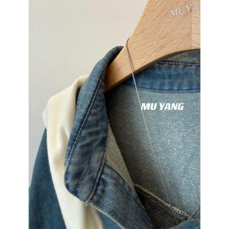 FA51556# 节日氛围元素红马儿牛仔衬衫叠穿水洗料长袖衬衣女冬 服裝批發女裝批發服飾貨源