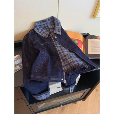 FA51560# 小香风重工蕾丝花边拼接碎花牛仔外套女春秋气质显瘦百搭夹克上衣 服裝批發女裝批發服飾貨源