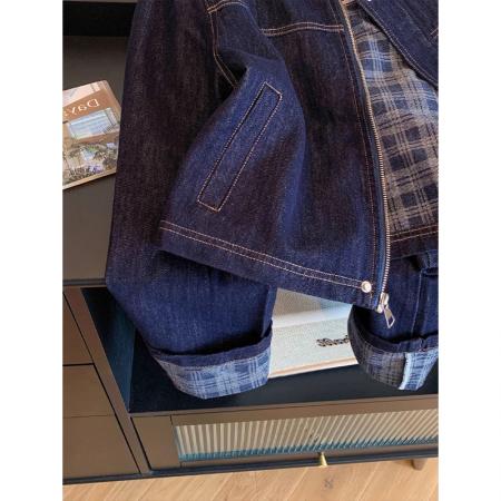 FA51560# 小香风重工蕾丝花边拼接碎花牛仔外套女春秋气质显瘦百搭夹克上衣 服裝批發女裝批發服飾貨源