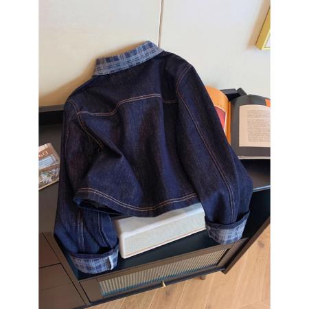 FA51560# 小香风重工蕾丝花边拼接碎花牛仔外套女春秋气质显瘦百搭夹克上衣 服裝批發女裝批發服飾貨源