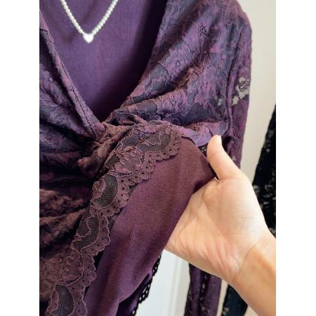 FA51566# 加绒加厚纯欲设计感扭结V领不规则蕾丝衫女秋冬修身显瘦内搭打底 服裝批發女裝批發服飾貨源