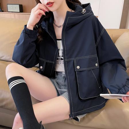 FA51568# 工装夹克外套女潮款长袖连帽双兜时尚百搭休闲洋气短外衣 服裝批發女裝批發服飾貨源