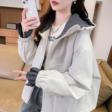FA51569# 时尚连帽拼色棉服外套冲锋衣女新款宽松休闲小个子短款棉衣 服裝批發女裝批發服飾貨源