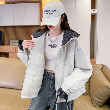 FA51569# 时尚连帽拼色棉服外套冲锋衣女新款宽松休闲小个子短款棉衣 服裝批發女裝批發服飾貨源