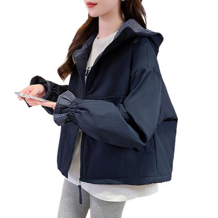 FA51569# 时尚连帽拼色棉服外套冲锋衣女新款宽松休闲小个子短款棉衣 服裝批發女裝批發服飾貨源