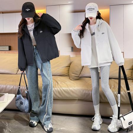 FA51570# 连帽短款冲锋衣外套女冬季新款宽松时尚工装小个子棉衣 服裝批發女裝批發服飾貨源