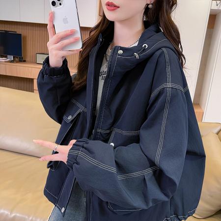 FA51571# 冬季新款潮流廓形外套显瘦明线冲锋衣女百搭连帽休闲棉衣 服裝批發女裝批發服飾貨源