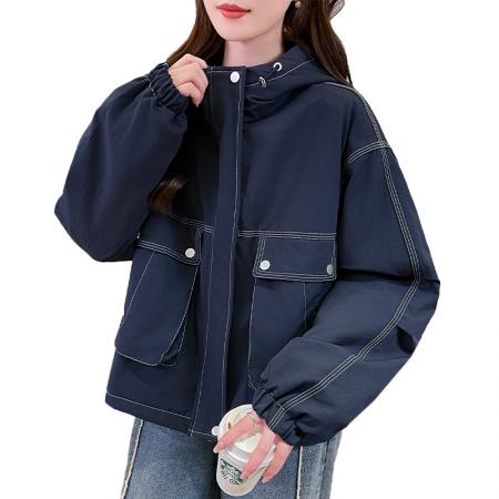FA51571# 冬季新款潮流廓形外套显瘦明线冲锋衣女百搭连帽休闲棉衣 服裝批發女裝批發服飾貨源