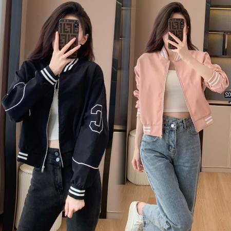 FA51572# 外套女新款棒球服百搭绣花设计感小个子休闲运动短夹克上衣 服裝批發女裝批發服飾貨源