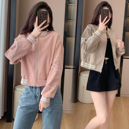 FA51572# 外套女新款棒球服百搭绣花设计感小个子休闲运动短夹克上衣 服裝批發女裝批發服飾貨源
