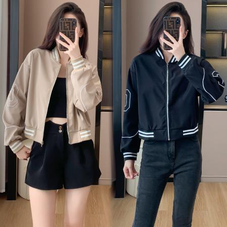 FA51572# 外套女新款棒球服百搭绣花设计感小个子休闲运动短夹克上衣 服裝批發女裝批發服飾貨源